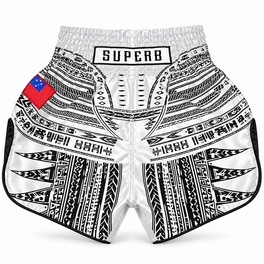 White & Black Tribal Tatau Muay Thai Shorts (Pre-Order)