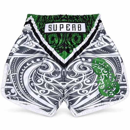 NEW ZEALAND – GREEN & WHITE INSPIRED MUAY THAI SHORTS 🇳🇿 (Pre-Order)