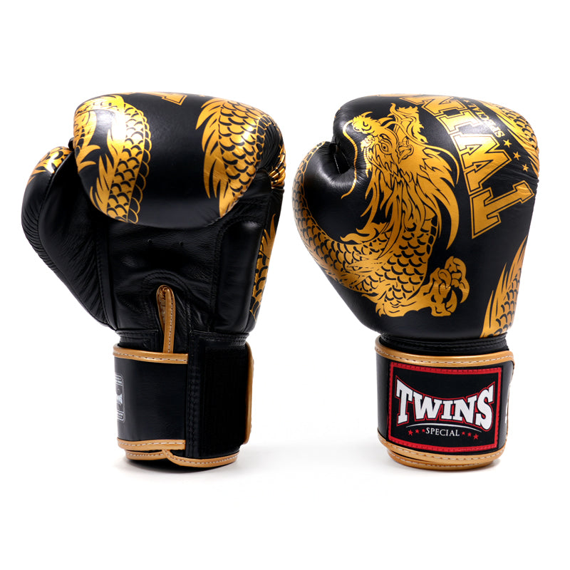Twins Special Flying Dragon Gold/Black Boxing Gloves - FBGVL3