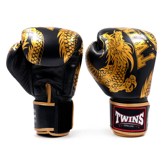 Twins Special Flying Dragon Gold/Black Boxing Gloves - FBGVL3