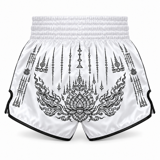 Khmer Sak Yantar White Edition Muay Thai Shorts – Pre-Order
