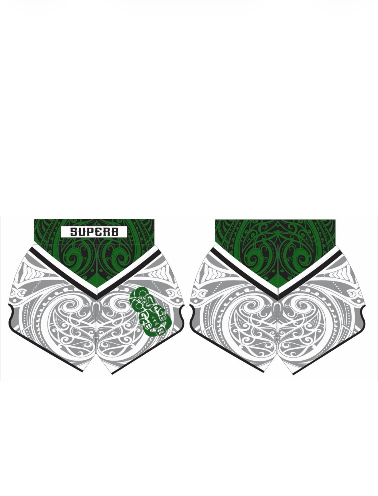 NEW ZEALAND – GREEN & WHITE INSPIRED MUAY THAI SHORTS 🇳🇿 (Pre-Order)