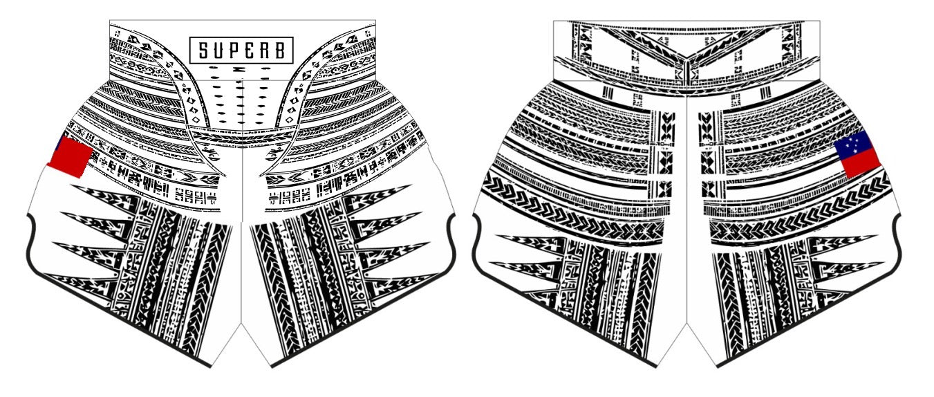 White & Black Tribal Tatau Muay Thai Shorts (Pre-Order)