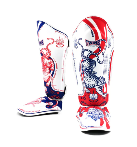 Twins Special Thai Tattoo Edition White Shin Guards - FSGL10-67