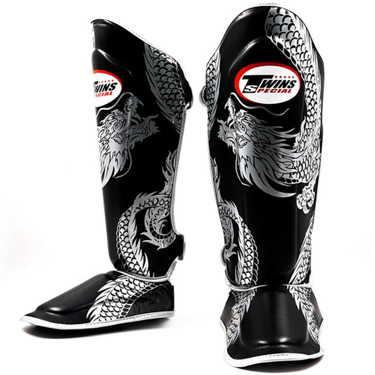 Twins Special Flying Dragon Silver/Black Shin Guards - FSGL10